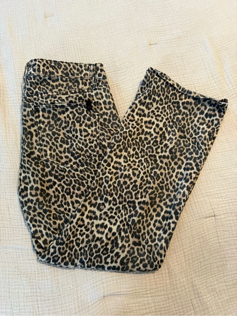 Joe’s Jeans Leopard Print High Rise Crop Boot Cut Jeans - Black/Tan - Picture 1 of 8